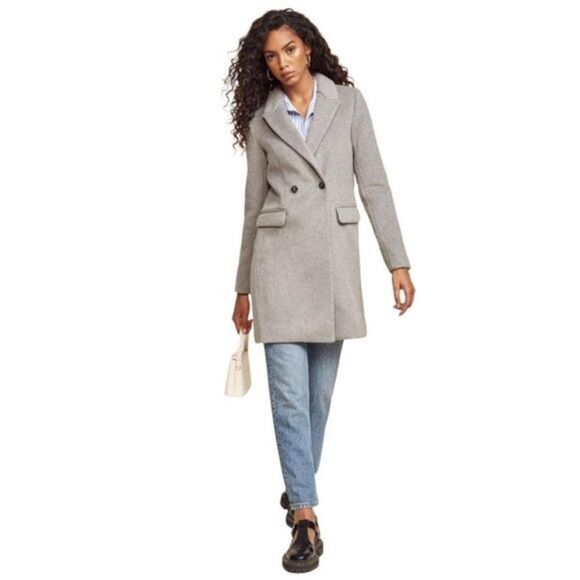 NWT Reformation Cumberland Wool Blend Double Breasted Coat in Grey - Picture 5 of 16